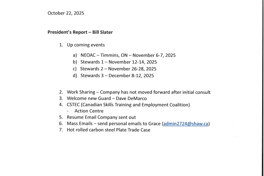 President's Report - October 22, 2025